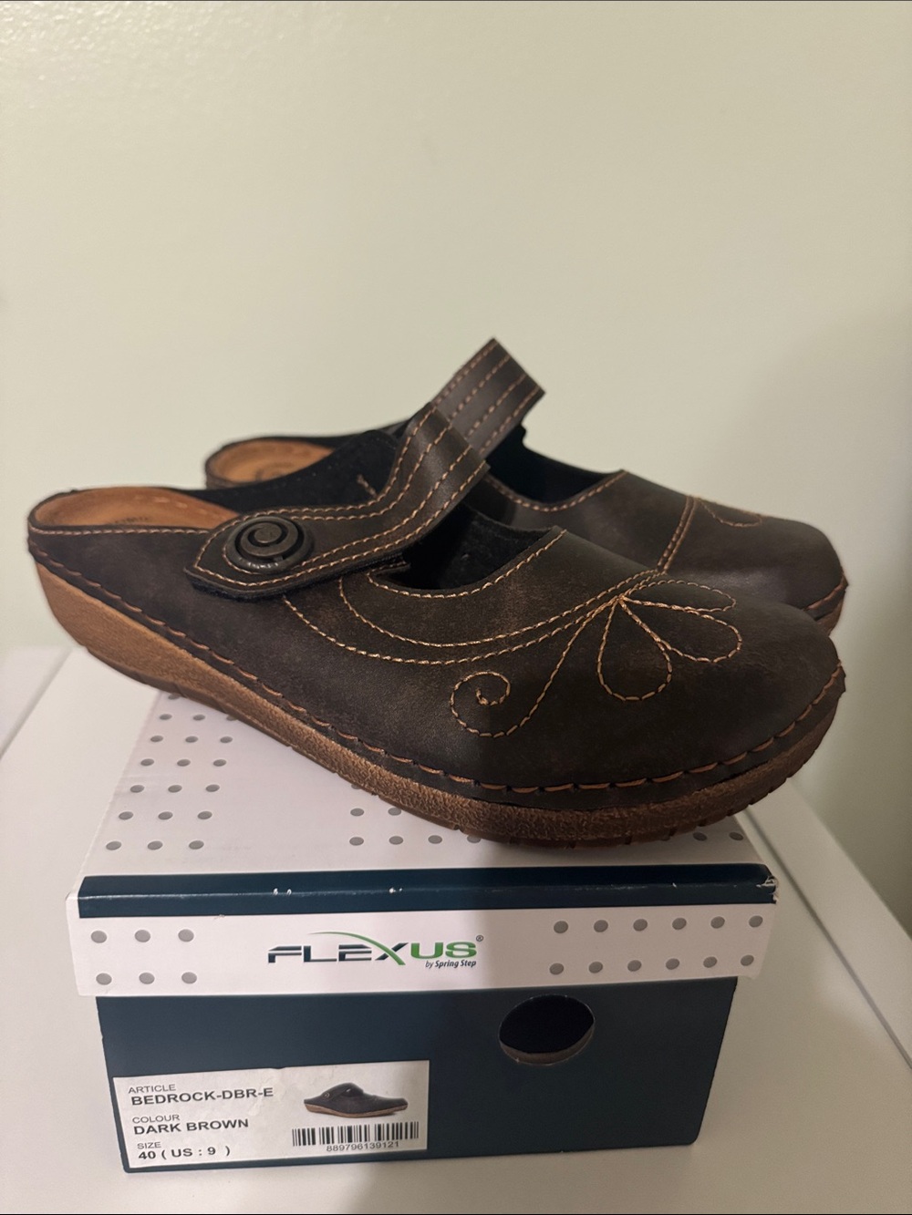 Spring Step Dark Brown Leather Mary Jane Clog Mules